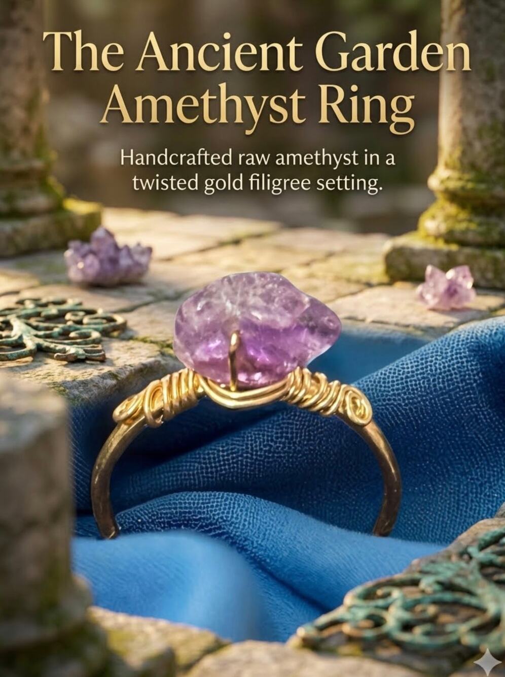 Handcrafted Raw Amethyst Gold Dipped Wired Ring